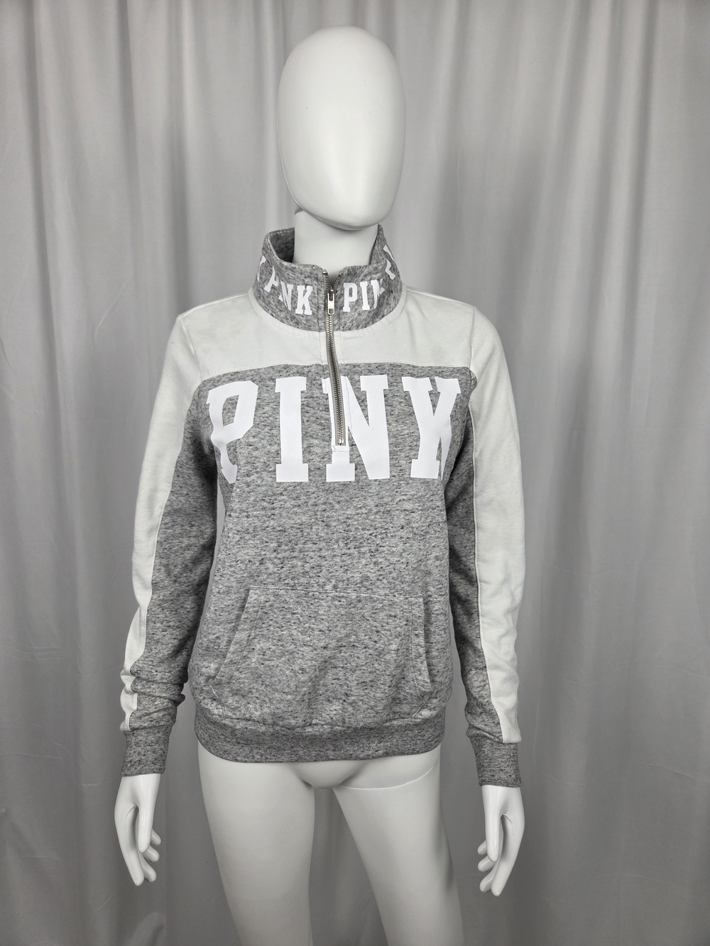 PINK Victoria's Secret Gray & White Half-Zip Pullover Sweatshirt